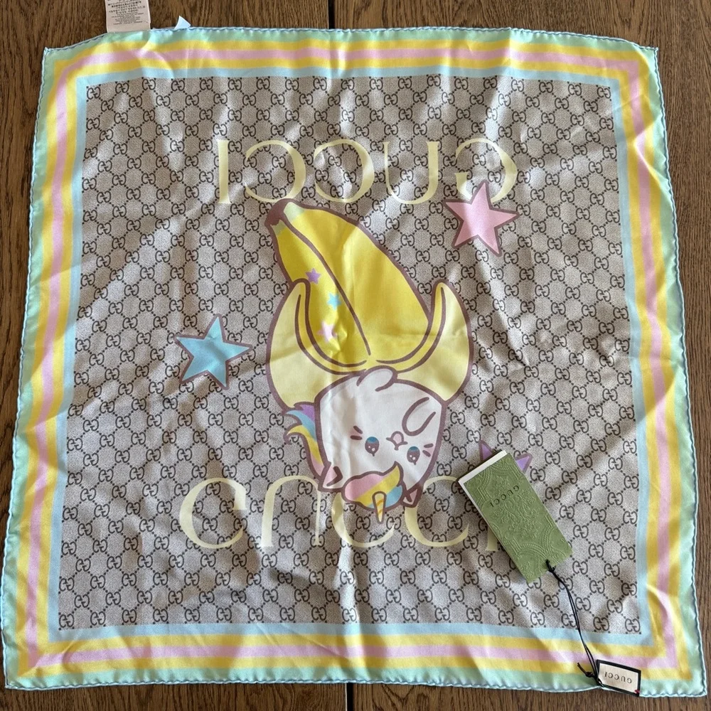 NWT Gucci Multicolor Cat and Banana Scarf - Picture 3 of 7